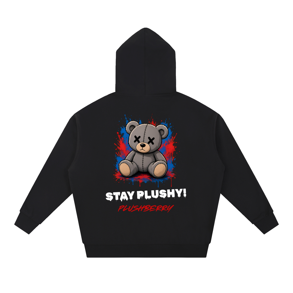 hoodie,graffiti,streetwear,unisex,heavyweighthoodie,teddybear,stayplushy,blackhoodie,plushberrybear