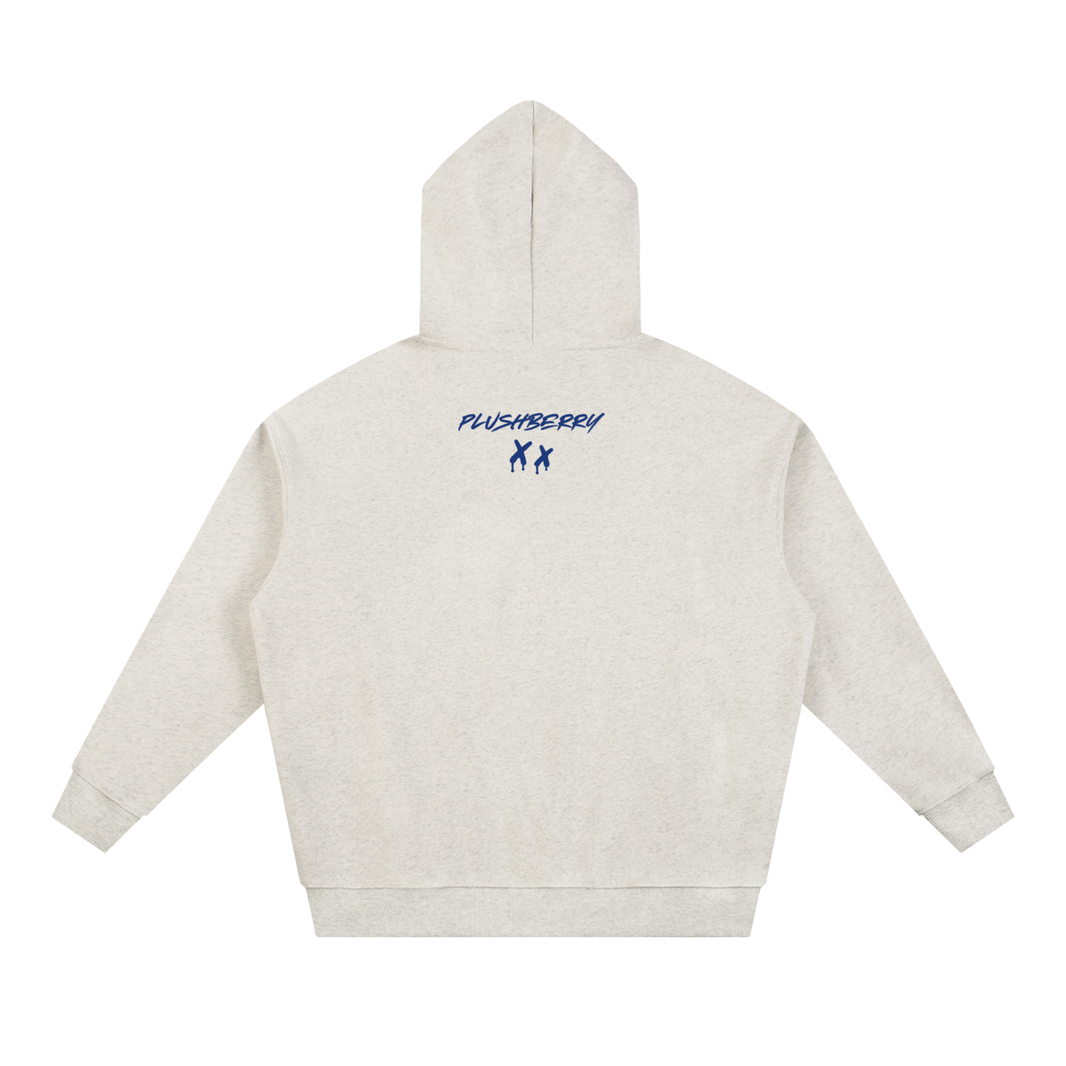 Venezuela 58 varsity hoodie in cream, back view with small PLUSHBERRY wordmark