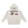 Venezuela 58 varsity hoodie in cream, front view with VENEZUELA arch lettering, PlushBerry bear and 58